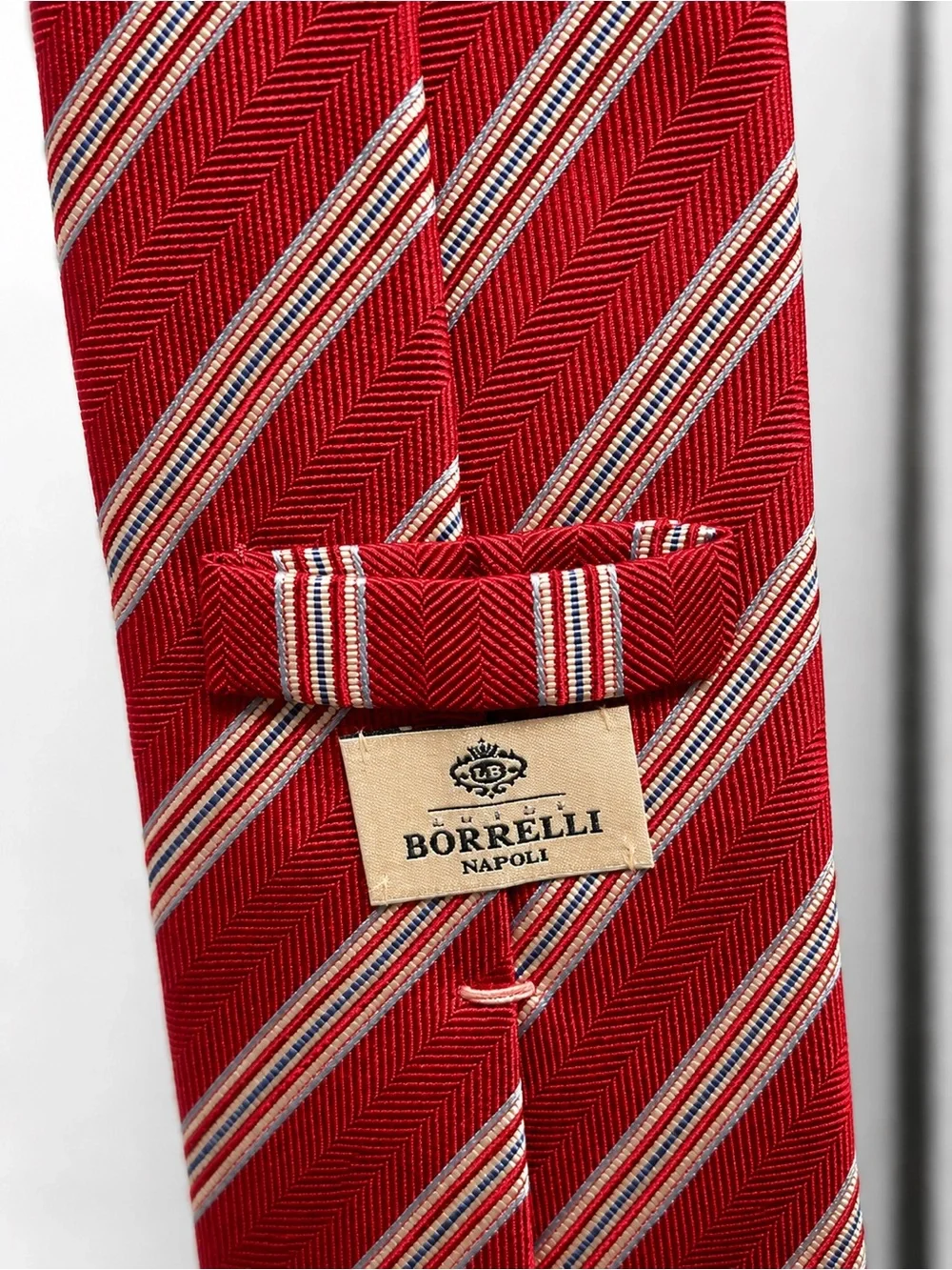 Borrelli Classic Red Striped Silk Tie